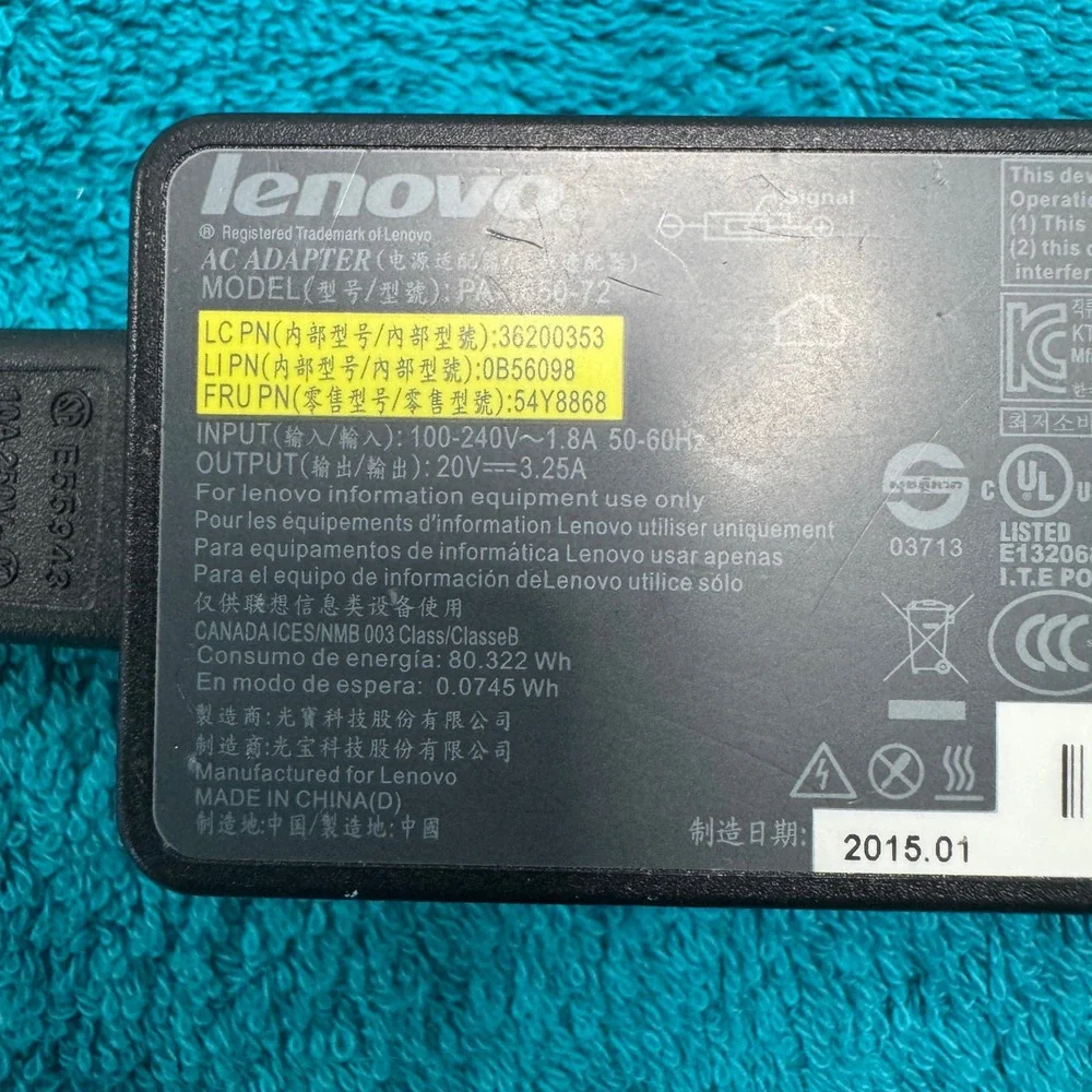 Lenovo 65W AC Adapter Charger 20V 3.25A PA-1650-72‎ 54Y8868 Slim Tip ThinkPad